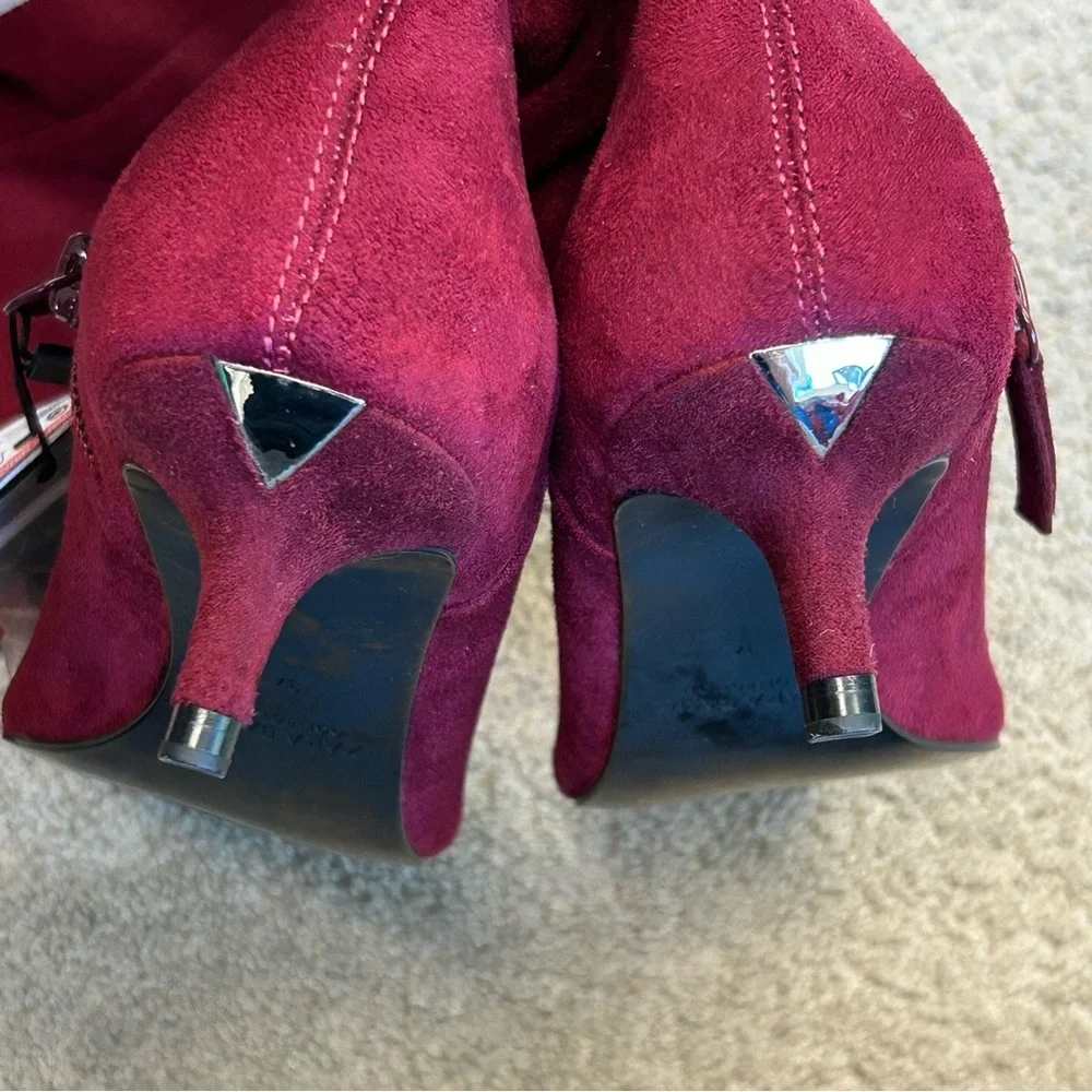 Zara faux Suede Burgundy Red Over Knee High Kitten Heel Pointed boots 6.5 NWT